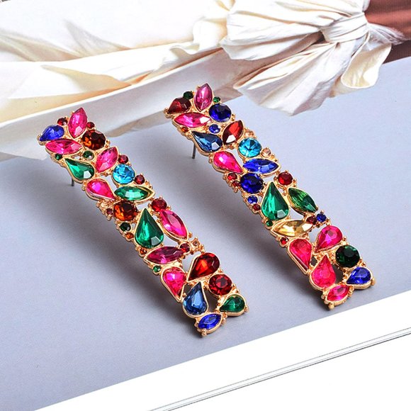Jewelry - Rectangle Colorful Diamond Full Crystals Earring for Women, P1030